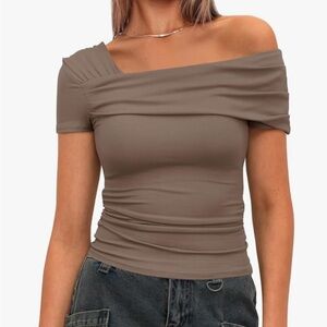 Elegant Off-Shoulder Brown Top